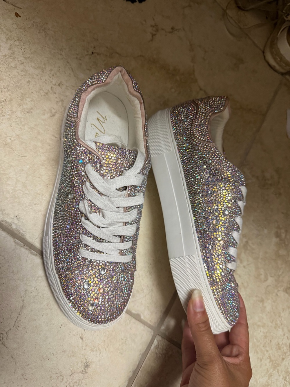 Matisse Sparkling Iridescent Crystal Sneakers - Pink / White NEVER WORN